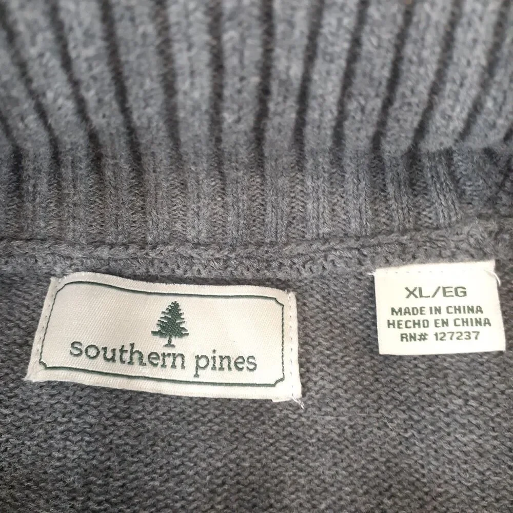 Southern Pines Sweater Mens Sz XL Gray Cable Knit Collared Cotton Button Classic